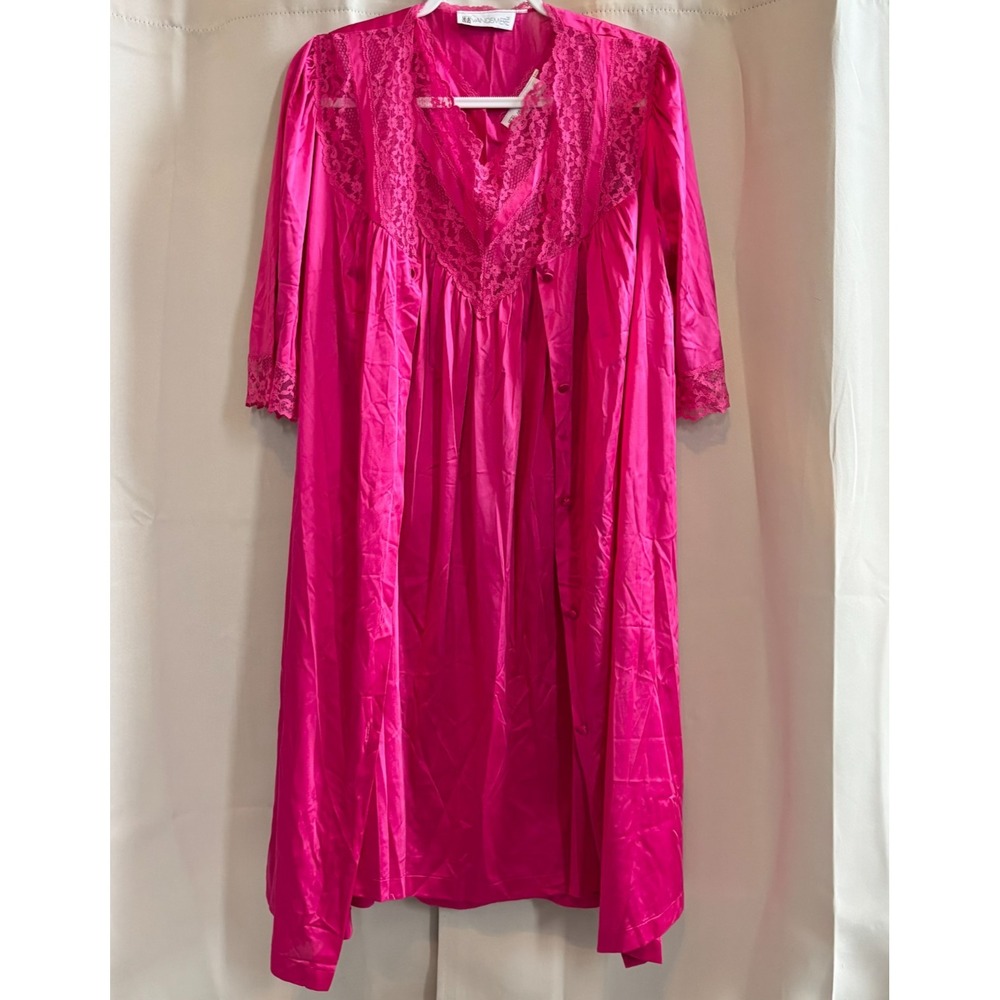 Vtg Vandemere Nightgown Robe Set Satin Lace Old Money Large Regency Boho 19285x